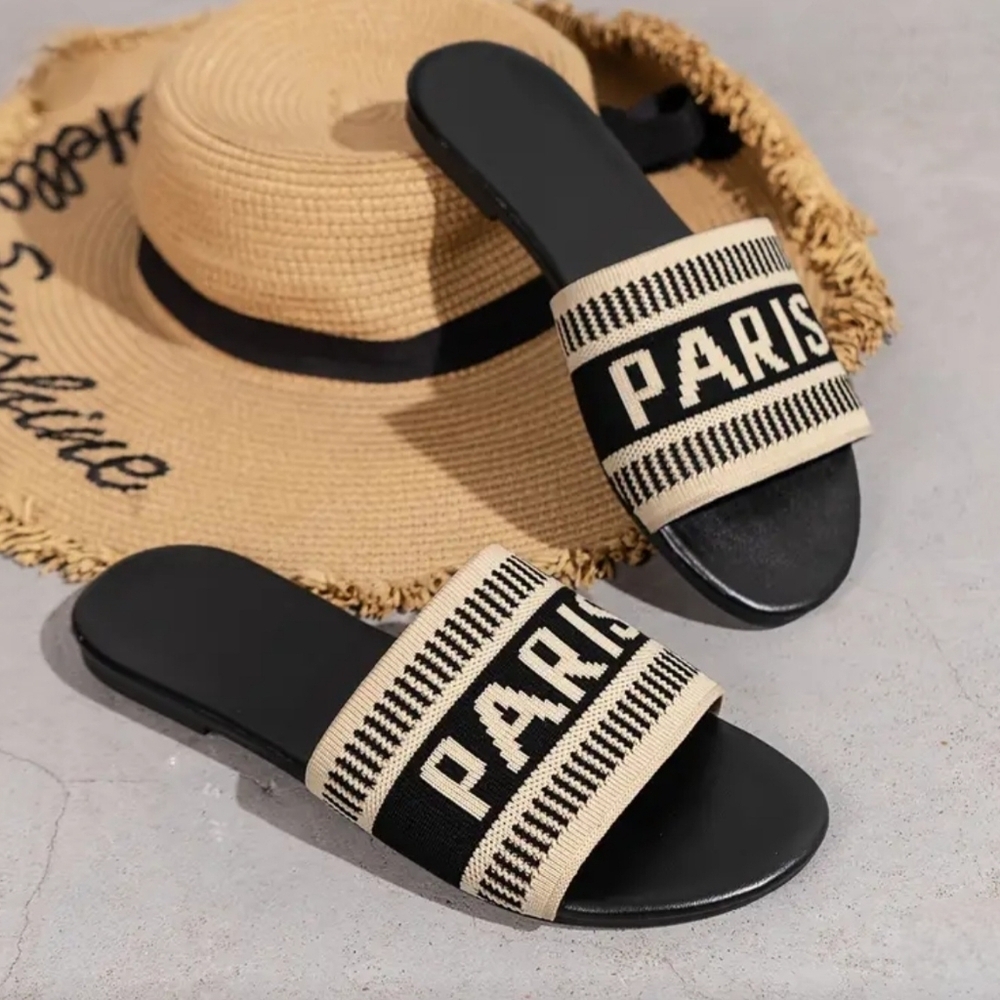 New Chic Women's Embroidered Flat Slip-on Sandals  Sz 8